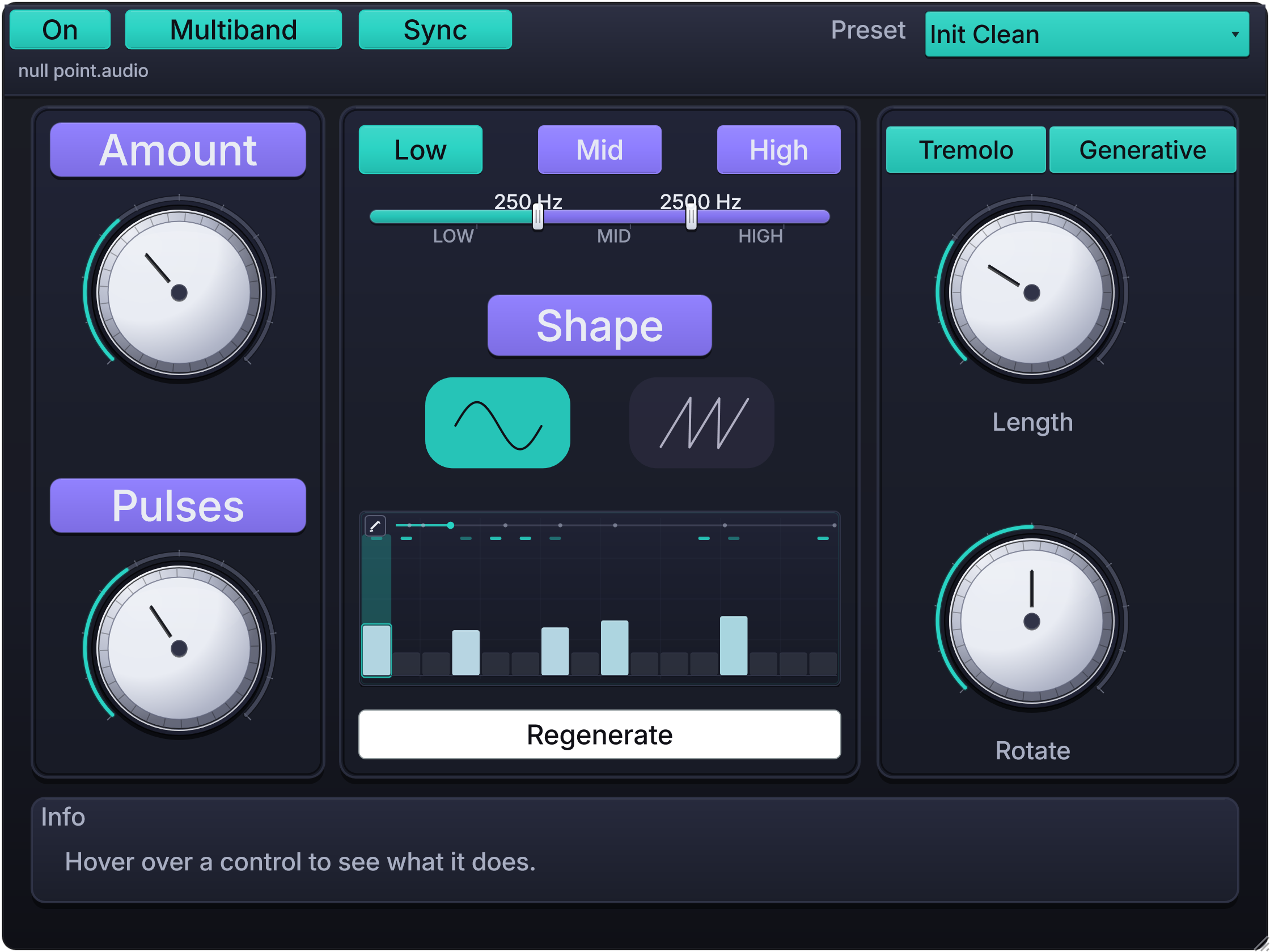 Null Rhythm plugin interface with Multiband enabled and Generative selected.